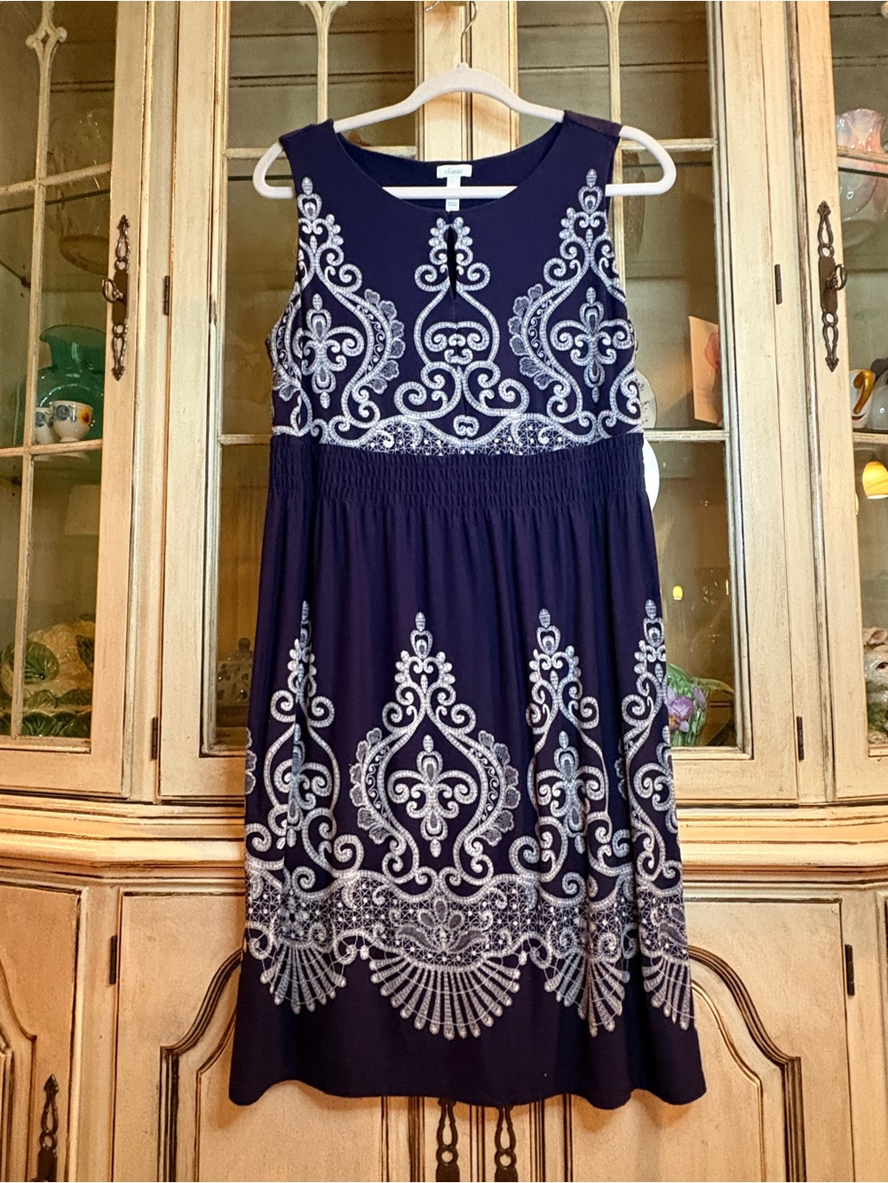 Soma Ultra Soft Jersey Navy Dress with White Floral Embroidery